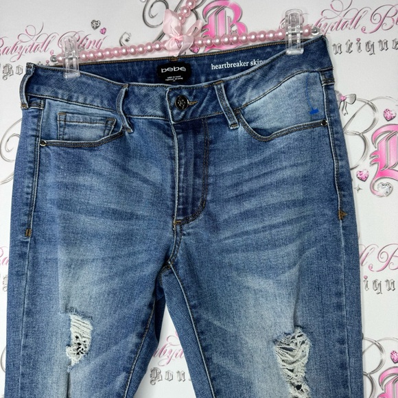 Bebe jeans heartbreaker skinny stretchy rhinestone bling on back pockets blue - Picture 5 of 13